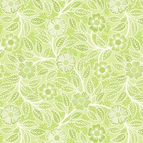 41 Soft Spring- Victorian Floral- Off White on Honeydew Green- Climbing Vine with Flowers- Petal Signature Solids- Bright Pastel Green- Natural- William Morris Wallpaper- Mini