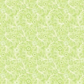 41 Soft Spring- Victorian Floral- Off White on Honeydew Green- Climbing Vine with Flowers- Petal Signature Solids- Bright Pastel Green- Natural- William Morris Wallpaper- Micro