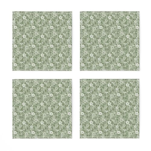 42 Soft Spring- Victorian Floral- Off White on Sage Green- Climbing Vine with Flowers- Petal Signature Solids- Earthy Green- Olive- Moss- Natural- William Morris Wallpaper- Micro