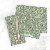 42 Soft Spring- Victorian Floral- Off White on Sage Green- Climbing Vine with Flowers- Petal Signature Solids- Earthy Green- Olive- Moss- Natural- William Morris Wallpaper- Micro