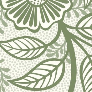 42 Soft Spring- Victorian Floral- Sage Green on Off White- Climbing Vine with Flowers- Petal Signature Solids- Earthy Green- Olive- Moss- Natural- William Morris Wallpaper- Extra Large