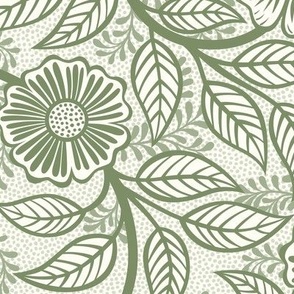 42 Soft Spring- Victorian Floral- Sage Green on Off White- Climbing Vine with Flowers- Petal Signature Solids- Earthy Green- Olive- Moss- Natural- William Morris Wallpaper- Medium