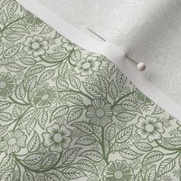 42 Soft Spring- Victorian Floral- Sage Green on Off White- Climbing Vine with Flowers- Petal Signature Solids- Earthy Green- Olive- Moss- Natural- William Morris Wallpaper- Micro