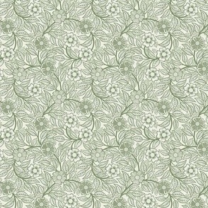 42 Soft Spring- Victorian Floral- Sage Green on Off White- Climbing Vine with Flowers- Petal Signature Solids- Earthy Green- Olive- Moss- Natural- William Morris Wallpaper- Micro