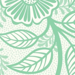 43 Soft Spring- Victorian Floral- Jade Green on Off White- Climbing Vine with Flowers- Petal Signature Solids- Mint Green- Pastel Green- Natural- William Morris Wallpaper- Extra Large