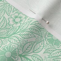 43 Soft Spring- Victorian Floral- Jade Green on Off White- Climbing Vine with Flowers- Petal Signature Solids- Mint Green- Pastel Green- Natural- William Morris Wallpaper- Mini