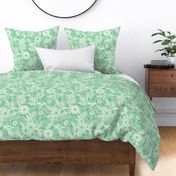43 Soft Spring- Victorian Floral- Off White on Jade Green- Climbing Vine with Flowers- Petal Signature Solids- Mint Green- Pastel Green- Natural- William Morris Wallpaper- Medium