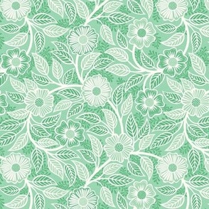 43 Soft Spring- Victorian Floral- Off White on Jade Green- Climbing Vine with Flowers- Petal Signature Solids- Mint Green- Pastel Green- Natural- William Morris Wallpaper- Mini