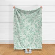 44 Soft Spring- Victorian Floral- Off White on Sea Glass Green- Climbing Vine with Flowers- Petal Signature Solids- Mint Green- Pastel Green- Natural- William Morris Wallpaper- Extra Large