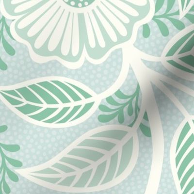 44 Soft Spring- Victorian Floral- Off White on Sea Glass Green- Climbing Vine with Flowers- Petal Signature Solids- Mint Green- Pastel Green- Natural- William Morris Wallpaper- Extra Large