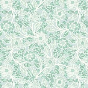 44 Soft Spring- Victorian Floral- Off White on Sea Glass Green- Climbing Vine with Flowers- Petal Signature Solids- Mint Green- Pastel Green- Natural- William Morris Wallpaper- Mini