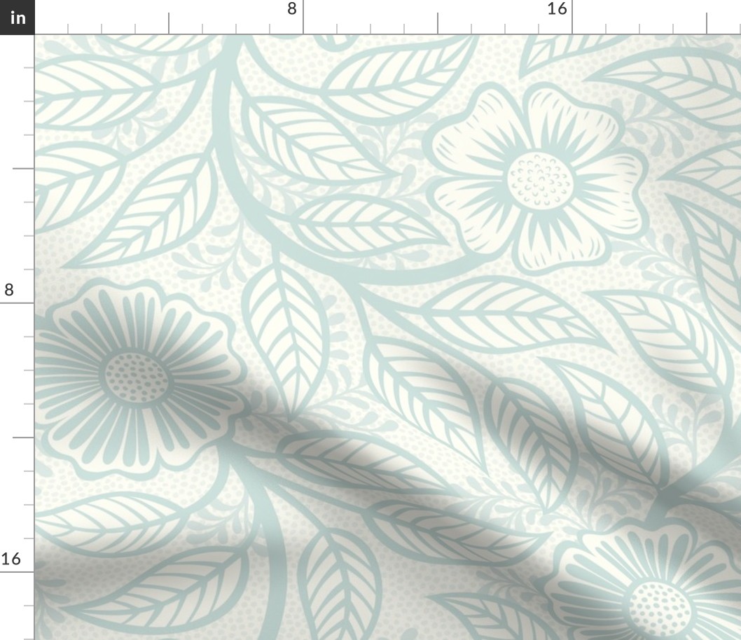 44 Soft Spring- Victorian Floral- Sea Glass Green on Off White- Climbing Vine with Flowers- Petal Signature Solids- Mint Green- Pastel Green- Natural- William Morris Wallpaper- Extra Large