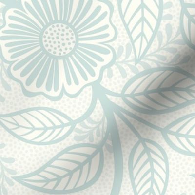 44 Soft Spring- Victorian Floral- Sea Glass Green on Off White- Climbing Vine with Flowers- Petal Signature Solids- Mint Green- Pastel Green- Natural- William Morris Wallpaper- Large