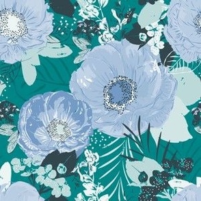 Teal and Blue Bold Floral (6")