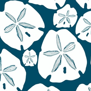 Simple White Sand Dollars on Teal Blue