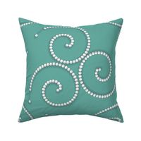 TPST1 - Spiraling Triplet Strands of Pearls on Blue-Green Background - 21 inch fabric repeat - 12 inch wallpaper repeat - seamless - non-directional