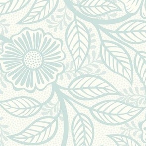 44 Soft Spring- Victorian Floral- Sea Glass Green on Off White- Climbing Vine with Flowers- Petal Signature Solids- Mint Green- Pastel Green- Natural- William Morris Wallpaper- Medium