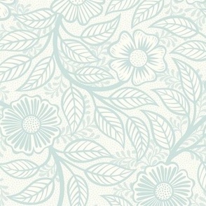 44 Soft Spring- Victorian Floral- Sea Glass Green on Off White- Climbing Vine with Flowers- Petal Signature Solids- Mint Green- Pastel Green- Natural- William Morris Wallpaper- Small