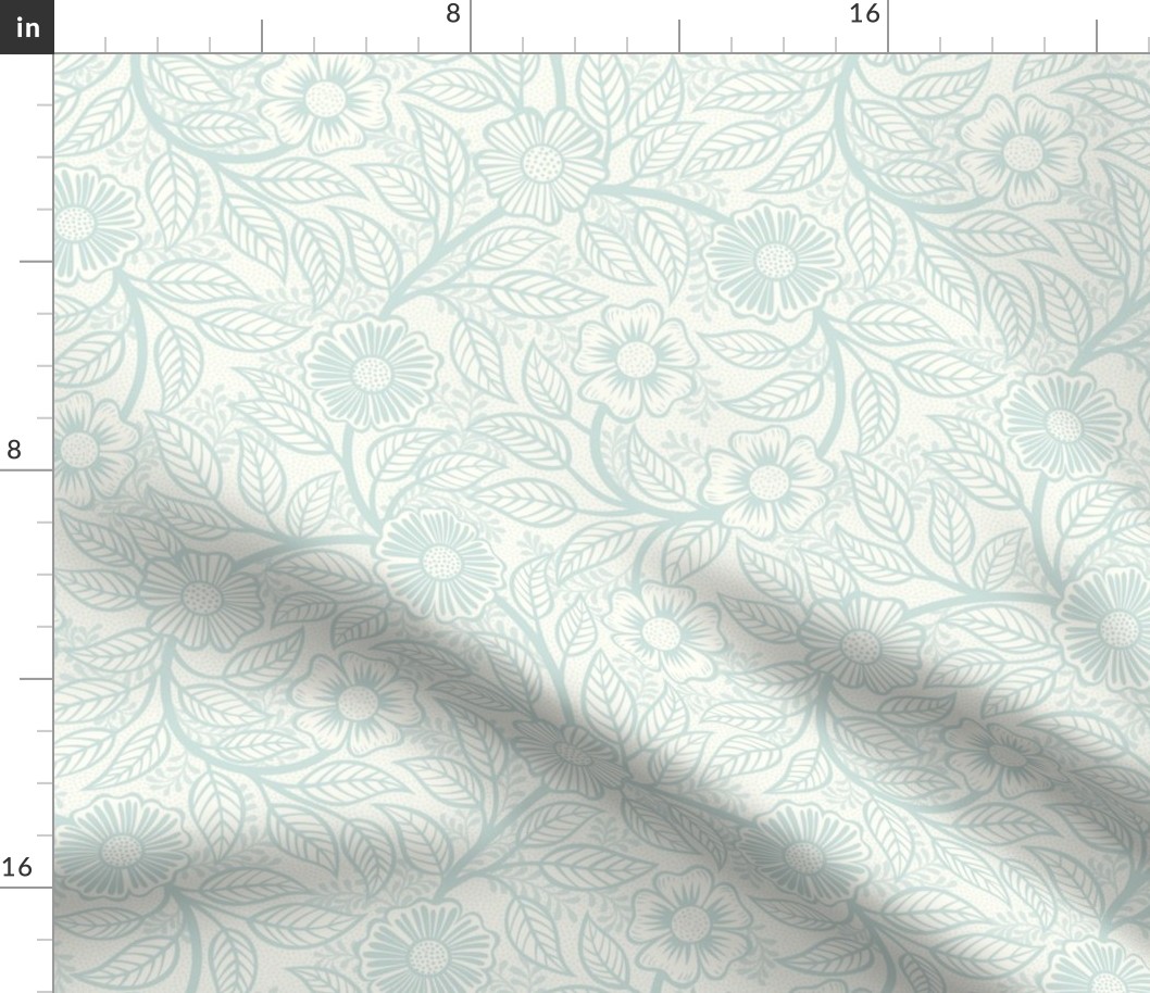 44 Soft Spring- Victorian Floral- Sea Glass Green on Off White- Climbing Vine with Flowers- Petal Signature Solids- Mint Green- Pastel Green- Natural- William Morris Wallpaper- Small