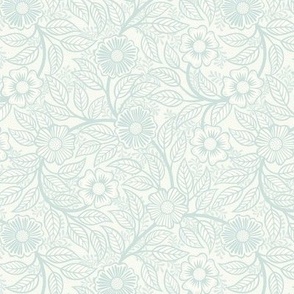 44 Soft Spring- Victorian Floral- Sea Glass Green on Off White- Climbing Vine with Flowers- Petal Signature Solids- Mint Green- Pastel Green- Natural- William Morris Wallpaper- Mini