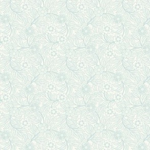 44 Soft Spring- Victorian Floral- Sea Glass Green on Off White- Climbing Vine with Flowers- Petal Signature Solids- Mint Green- Pastel Green- Natural- William Morris Wallpaper- Micro