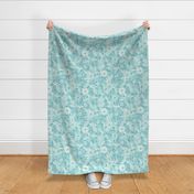 45 Soft Spring- Victorian Floral- Off White on Pool Blue- Climbing Vine with Flowers- Petal Signature Solids- Turquoise Blue- Light Bright Pastel Blue- Natural- William Morris Wallpaper- Medium