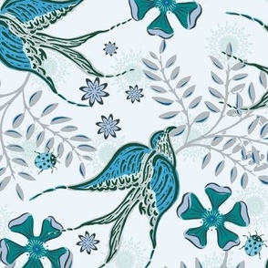 Diving Swallows in Teal MED | Pantone Ultra-Steady Wallpaper