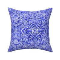 White Hexagon Floral Mock Lace on Blue