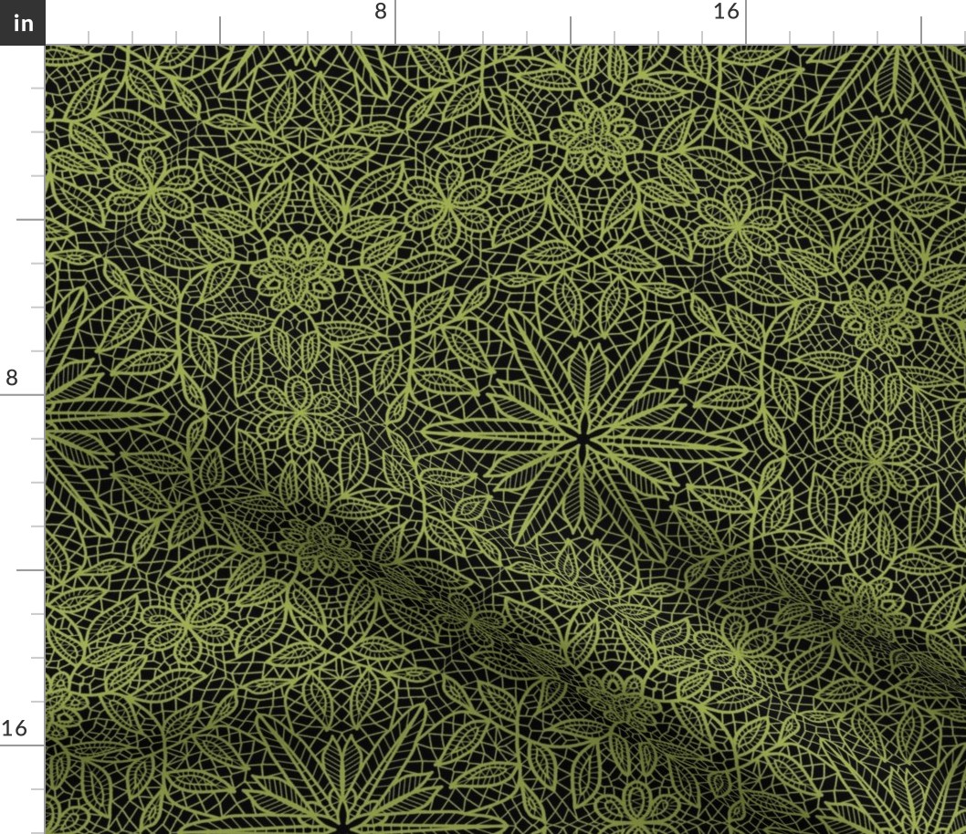 Sage Green Hexagon Floral Mock Lace on Black