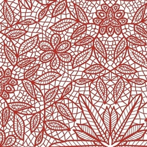 Red Hexagon Floral Mock Lace on White