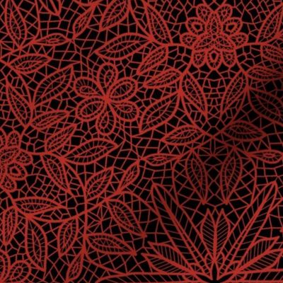 Red Hexagon Floral Mock Lace on Black