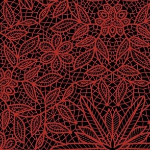 Red Hexagon Floral Mock Lace on Black