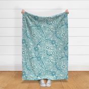 46 Soft Spring- Victorian Floral- Lagoon Blue on Off White- Climbing Vine with Flowers- Petal Signature Solids- Turquoise Blue- Teal Blue- Natural- William Morris Wallpaper- Extra Large