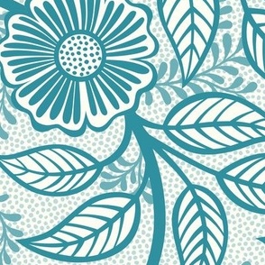 46 Soft Spring- Victorian Floral- Lagoon Blue on Off White- Climbing Vine with Flowers- Petal Signature Solids- Turquoise Blue- Teal Blue- Natural- William Morris Wallpaper- Large
