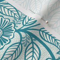 46 Soft Spring- Victorian Floral- Lagoon Blue on Off White- Climbing Vine with Flowers- Petal Signature Solids- Turquoise Blue- Teal Blue- Natural- William Morris Wallpaper- Small