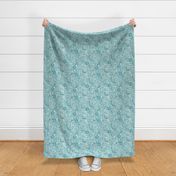 46 Soft Spring- Victorian Floral- Lagoon Blue on Off White- Climbing Vine with Flowers- Petal Signature Solids- Turquoise Blue- Teal Blue- Natural- William Morris Wallpaper- Small