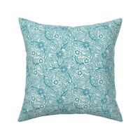 46 Soft Spring- Victorian Floral- Lagoon Blue on Off White- Climbing Vine with Flowers- Petal Signature Solids- Turquoise Blue- Teal Blue- Natural- William Morris Wallpaper- Mini