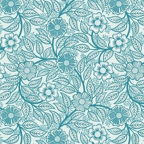 46 Soft Spring- Victorian Floral- Lagoon Blue on Off White- Climbing Vine with Flowers- Petal Signature Solids- Turquoise Blue- Teal Blue- Natural- William Morris Wallpaper- Mini