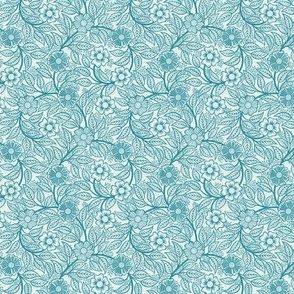 46 Soft Spring- Victorian Floral- Lagoon Blue on Off White- Climbing Vine with Flowers- Petal Signature Solids- Turquoise Blue- Teal Blue- Natural- William Morris Wallpaper- Micro