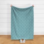 46 Soft Spring- Victorian Floral- Off White on Lagoon Blue- Climbing Vine with Flowers- Petal Signature Solids- Turquoise Blue- Teal Blue- Natural- William Morris Wallpaper- Mini