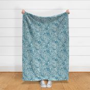 47 Soft Spring- Victorian Floral- Peacock Blue on Off White- Climbing Vine with Flowers- Petal Signature Solids- Turquoise Blue- Teal Blue- Natural- William Morris Wallpaper- Medium