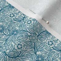47 Soft Spring- Victorian Floral- Peacock Blue on Off White- Climbing Vine with Flowers- Petal Signature Solids- Turquoise Blue- Teal Blue- Natural- William Morris Wallpaper- Micro