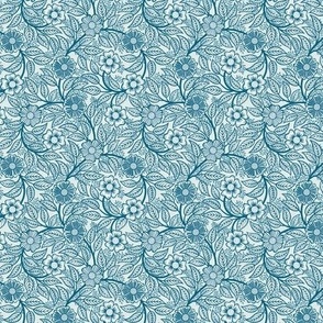 47 Soft Spring- Victorian Floral- Peacock Blue on Off White- Climbing Vine with Flowers- Petal Signature Solids- Turquoise Blue- Teal Blue- Natural- William Morris Wallpaper- Micro