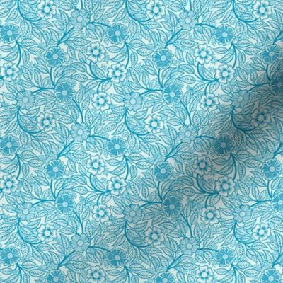 48 Soft Spring- Victorian Floral- Caribbean Blue on Off White- Climbing Vine with Flowers- Petal Signature Solids- Turquoise Blue- Teal Blue- Natural- William Morris Wallpaper- Micro