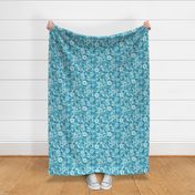 48 Soft Spring- Victorian Floral- Off White on Caribbean Blue- Climbing Vine with Flowers- Petal Signature Solids- Turquoise Blue- Teal Blue- Natural- William Morris Wallpaper- Small