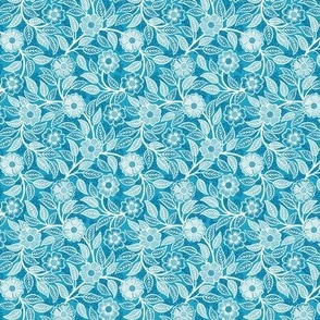 48 Soft Spring- Victorian Floral- Off White on Caribbean Blue- Climbing Vine with Flowers- Petal Signature Solids- Turquoise Blue- Teal Blue- Natural- William Morris Wallpaper- Micro