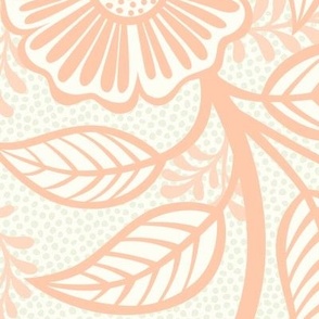 Soft Spring- Victorian Floral- Coral on Off White- Climbing Vine with Flowers- Pastel Coral- Natural- Soft Orange- Pastel Orange- Nursery Wallpaper- William Morris Inspired- Spring- Extra Large