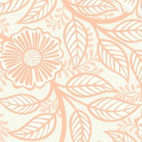Soft Spring- Victorian Floral- Coral on Off White- Climbing Vine with Flowers- Pastel Coral- Natural- Soft Orange- Pastel Orange- Nursery Wallpaper- William Morris Inspired- Spring- Medium