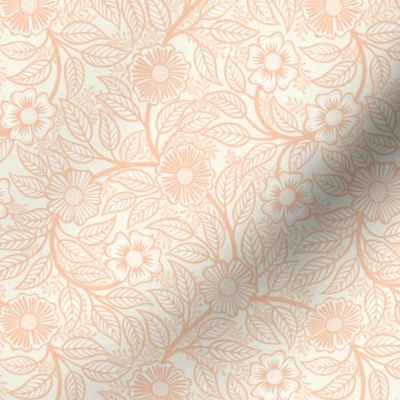 Soft Spring- Victorian Floral- Coral on Off White- Climbing Vine with Flowers- Pastel Coral- Natural- Soft Orange- Pastel Orange- Nursery Wallpaper- William Morris Inspired- Spring- Mini