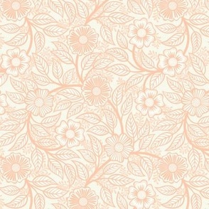 Soft Spring- Victorian Floral- Coral on Off White- Climbing Vine with Flowers- Pastel Coral- Natural- Soft Orange- Pastel Orange- Nursery Wallpaper- William Morris Inspired- Spring- Mini